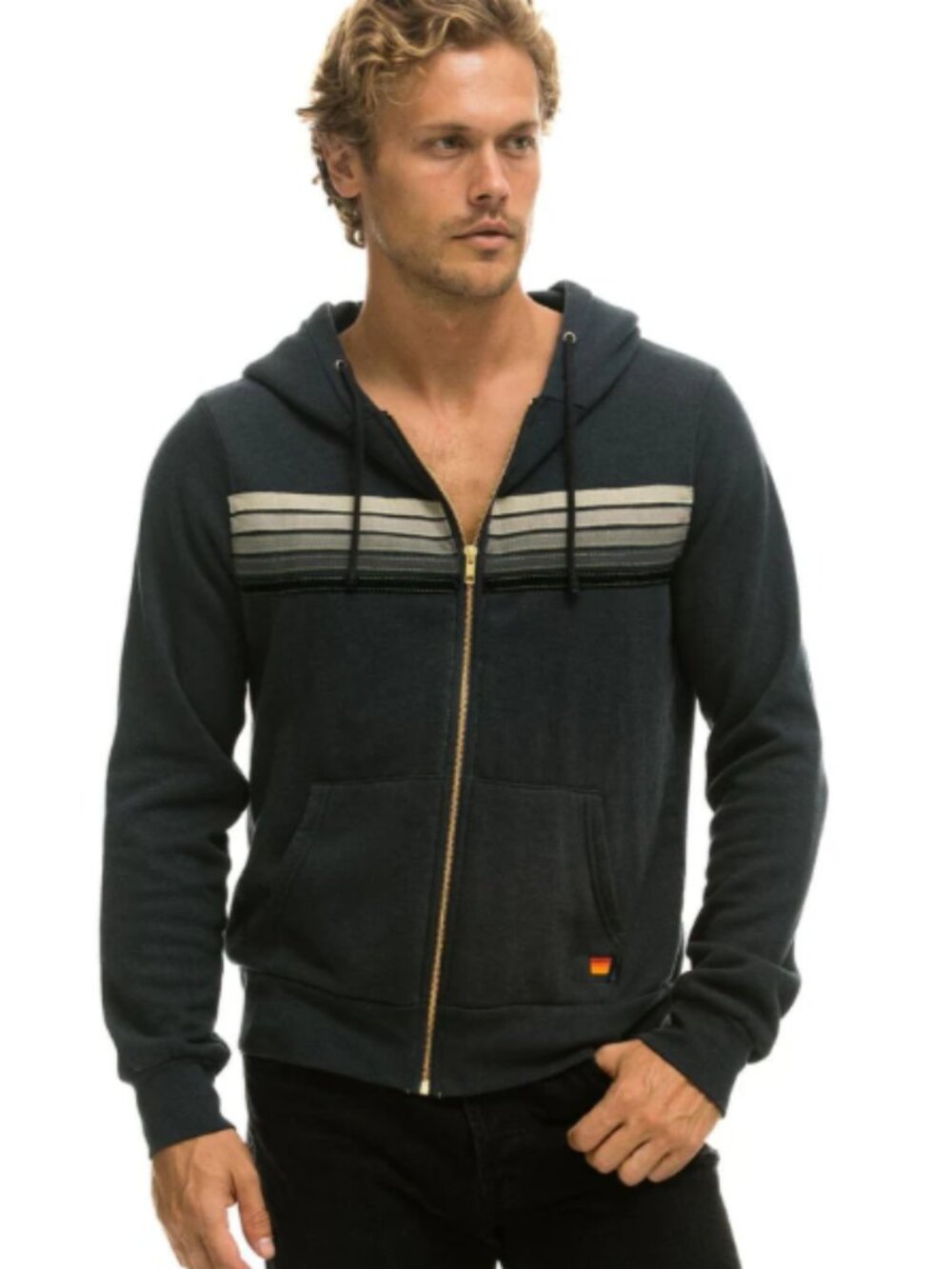 Aviator Nation 5 STRIPE HOODIE - CHARCOAL // GREY STRIPES